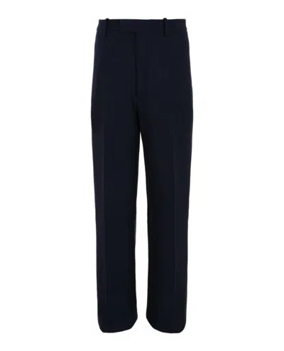 Ferragamo Flat-front Wool Trousers In Blue