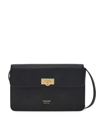 Ferragamo Flat Gancini Mini Bag In Black