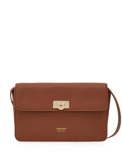 Ferragamo Flat Gancini Minibag In Brown