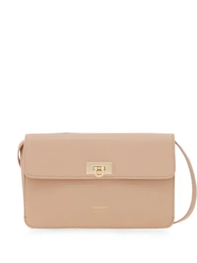 Ferragamo Flat Gancini Minibag In Neutral