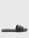 Ferragamo Leather Slides With Flat Sole And Gold-tone Hardware In Black