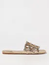 Ferragamo Square Toe Leather Sandals With Metallic Finish In Gold