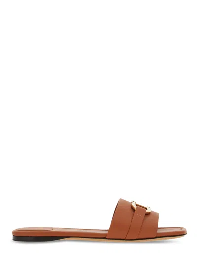 Ferragamo Flat Sandals With Polished Gold-tone Buckle Detail In Animal Print