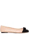 Ferragamo Varina Bow-embellished Quilted Smooth And Patent-leather Ballet Flats