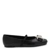 Ferragamo Black Leather Ballerina In Black