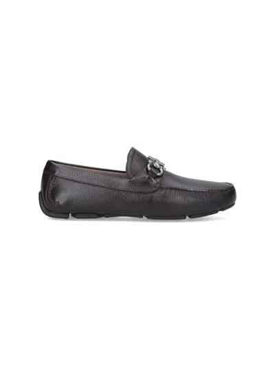 Ferragamo Geained Leather Mocassins In Brown