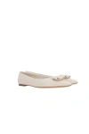 Ferragamo Zea Vara Bow Ballet Flats In Nappa Leather In Ivory