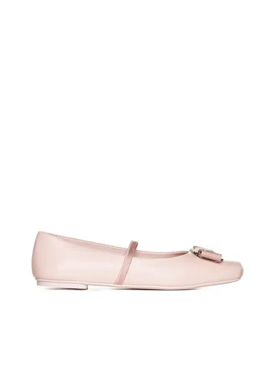 Ferragamo Zina Leather Bow Mary Jane Ballerina Flats In Nylund Pink