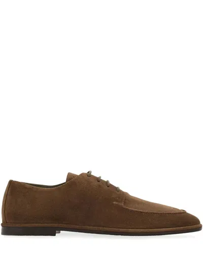Ferragamo Suede Lace-up Derby Shoes In T.moro