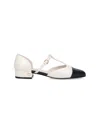 Ferragamo Linette Bicolor T-strap Ballerina Flats In White