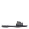 Ferragamo Leather Slides With Flat Sole And Gold-tone Hardware In Black