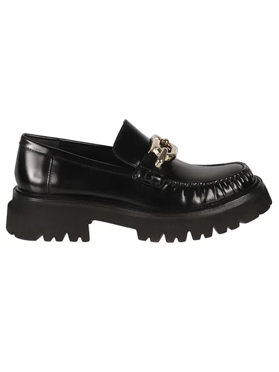 Ferragamo Gancini Hook-buckle Leather Loafers For Women In Black