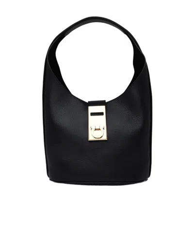 Ferragamo Flip Clasp Shoulder Bag In Black