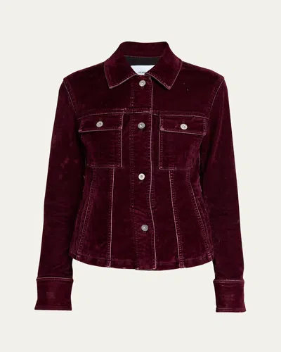 Ferragamo Flock Velvet Button Down Jacket In Oxblood