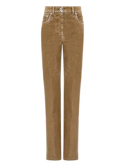 Ferragamo Flocked Five-pocket Trousers In Brown