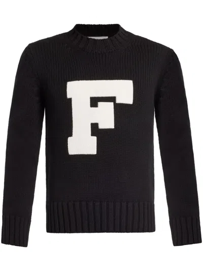 Ferragamo Flocked Logo Jumper In Black