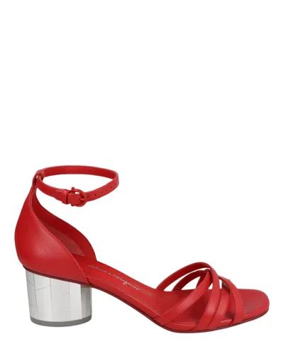 Ferragamo Flor 55 Heel Sandals In Red