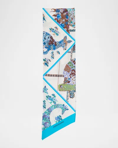 FERRAGAMO FLORAL ANIMAL-PRINT SILK SCARF