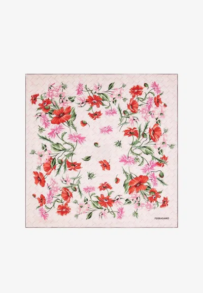 Ferragamo Floral Bouquet Print Silk Scarf