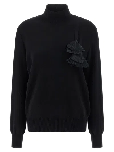 FERRAGAMO FLORAL INSERT SWEATER SWEATERS AND CARDIGANS BLACK