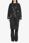 Ferragamo Floral Jacquard Belted Coat In Black