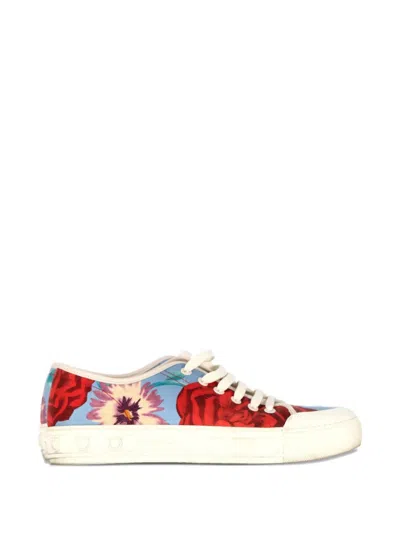 Pre-owned Ferragamo Floral Lace-up Sneakers In Blue
