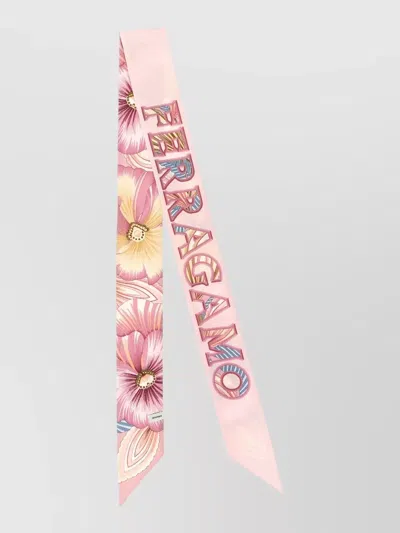 Ferragamo Floral Long Scarf Bandeau Pointed Ends In Pink