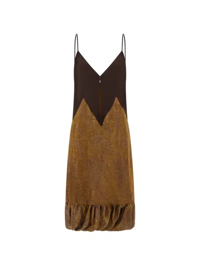 Ferragamo Floral Motif Slip Midi Dress In Brown