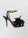 Ferragamo Black Satin Flower Sandals In Black