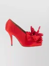 Ferragamo Floral Peep Toe Satin Stiletto Pumps In Red