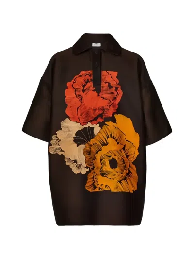 Ferragamo Floral Polo Shirt In Black