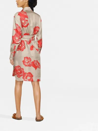 Ferragamo Floral Print Belted Shirt Dress In Neutral