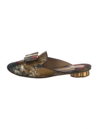 Pre-owned Ferragamo Floral Print Bow Accents Mules