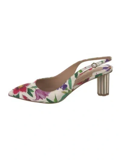 Pre-owned Ferragamo Floral Print Bow Accents Slingback Pumps In White