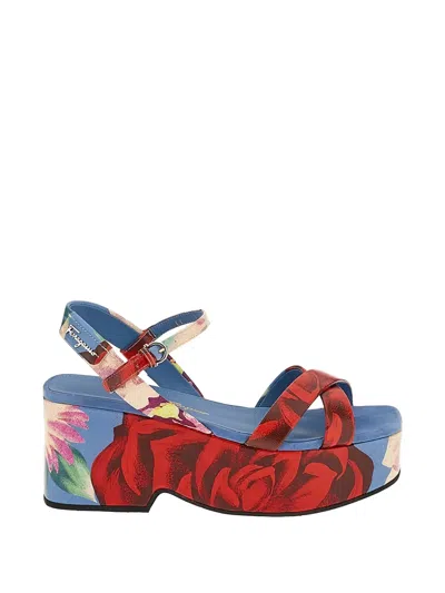 Ferragamo Eleny Strappy Platform Sandals In Blue