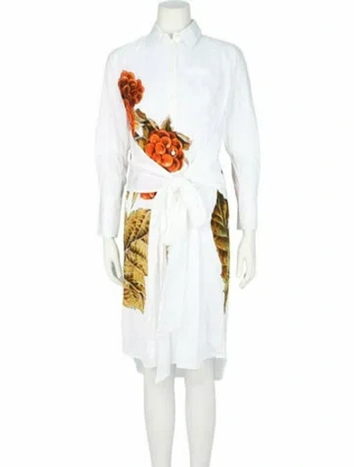 Pre-owned Ferragamo Floral Print Casual Dress W/ Tags In White