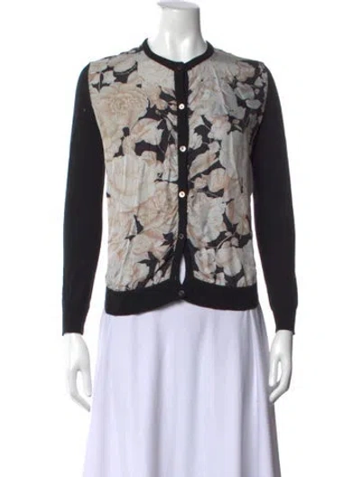 Pre-owned Ferragamo Floral Print Crew Neck Sweater In Black