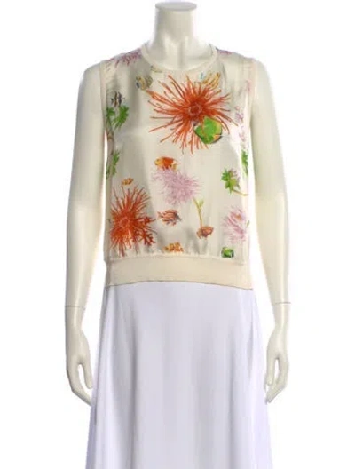 Pre-owned Ferragamo Floral Print Crew Neck Sweater In Neutral