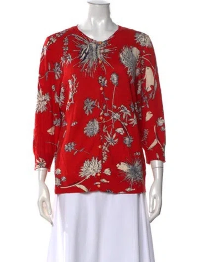 Pre-owned Ferragamo Floral Print Crew Neck Sweater In Red