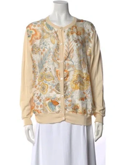 Pre-owned Ferragamo Floral Print Crew Neck Sweater W/ Tags In Neutral