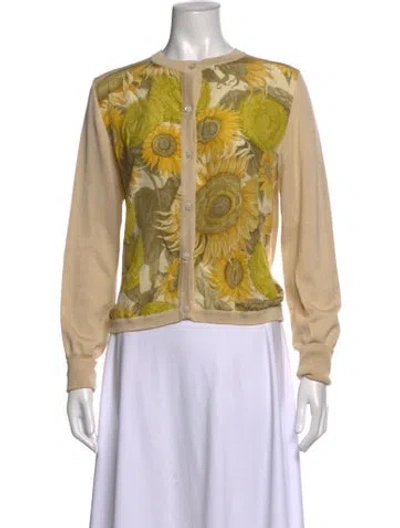 Pre-owned Ferragamo Floral Print Crew Neck Top In Green