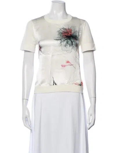 Pre-owned Ferragamo Floral Print Crew Neck Top In Neutrals