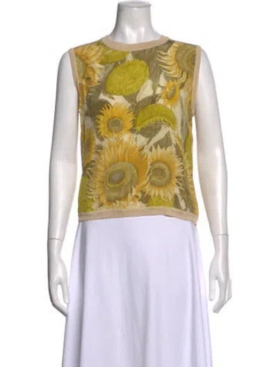 Pre-owned Ferragamo Floral Print Crew Neck Top In Yellow