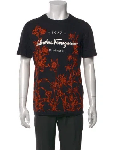 Pre-owned Ferragamo Floral Print Crew Neck T-shirt In Blue