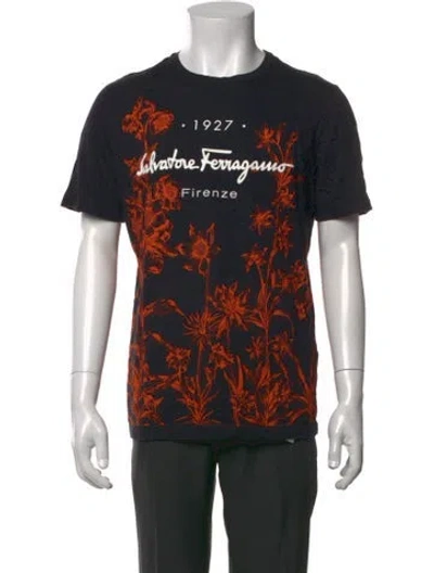 Pre-owned Ferragamo Floral Print Crew Neck T-shirt In Blue