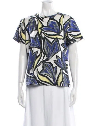 Pre-owned Ferragamo Floral Print Crew Neck T-shirt In White