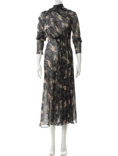Pre-owned Ferragamo Floral Print Long Dress In Black