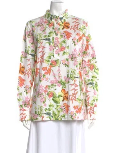 Pre-owned Ferragamo Floral Print Long Sleeve Blouse In White