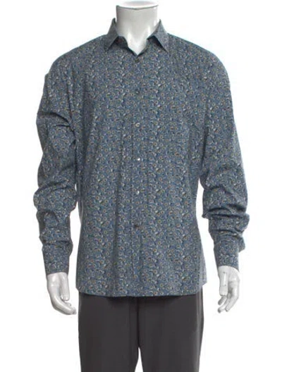 Pre-owned Ferragamo Floral Print Long Sleeve Shirt In Blue