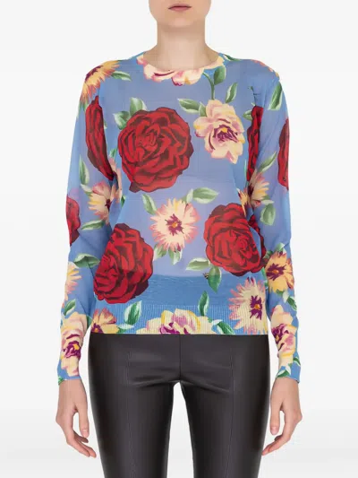 Ferragamo Floral-print Long Sleeve T-shirt In Multi